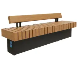 Скамейка стальная «Wood Bench» с USB-входами 2,0 м (одна спинка)