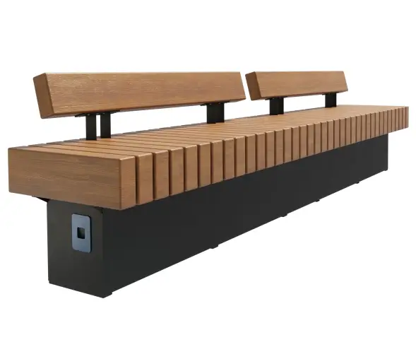 Скамейка стальная «Wood Bench» с USB-входами 2,0 м (одна спинка)