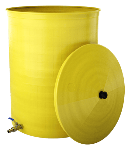 Бочка пластиковая садовая с краном 3/4" из латуни для дождевой воды и полива, 150л, желтый [372]