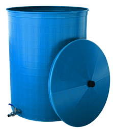 Бочка пластиковая садовая с краном 3/4" из латуни для дождевой воды и полива, 150л, голубой [362]