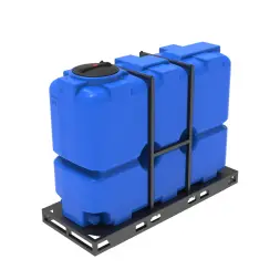 Емкость ST 2000л с патрубками 100мм в синяя обрешетке