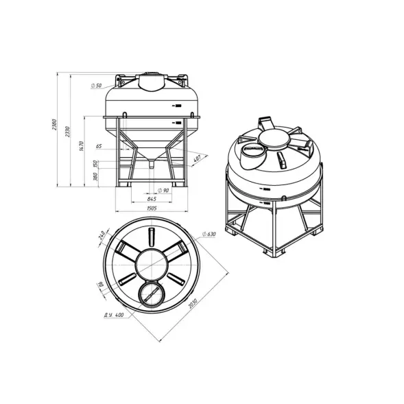Емкость ЦКТ 3000л с патрубком 90мм белая в обрешетке