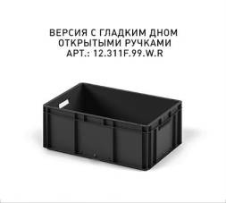 Евроконтейнер пластиковый с гладким дном EC-6422, 600х400х220 мм, черный