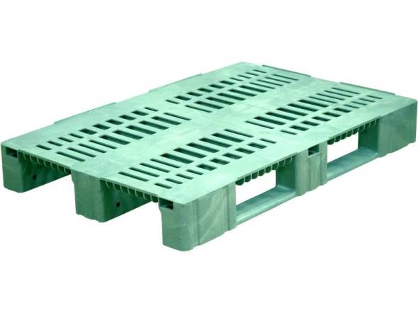 Паллет (поддон) пластиковый перфорированный на 3-х полозьях, 1200х800х150 мм, серый [1200800150-02]
