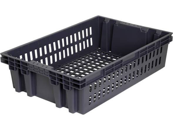 Ящик пластиковый перфорированный, 600x400x152 мм, 27 л, черный [403 ВС]