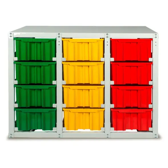 Стеллаж с направляющими Стелла-техник V4-12 стационарный, односторонний, 12 ячеек с ящиками