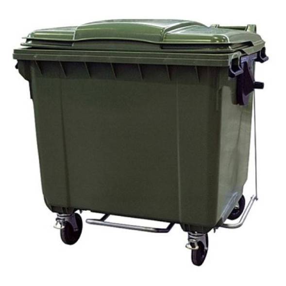 Мусорный контейнер пластиковый для ТБО/ТКО на колесах с педалью и крышкой, 1100 л