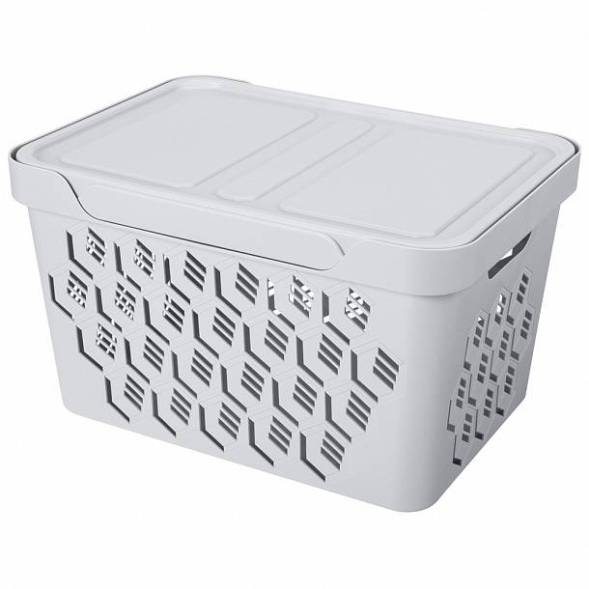 Ящик с крышкой универсальный Deluxe, 18л, светло-серый