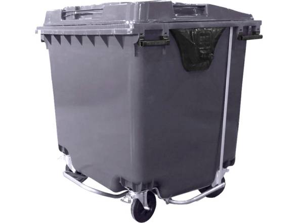 Пластиковый мусорный контейнер на колесах с педальным приводом, 1100л, серый