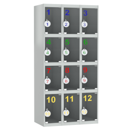 Металлический шкаф для сумок с дверцами из стекла 12 ячеек [13133]