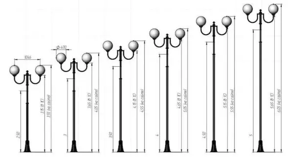 Фонарь уличный «Сити» со светильниками 4,052 м