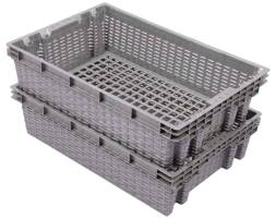 Ящик (евролоток) пластиковый с перфорацией, 600х400х152 мм, серый [600400152-03]