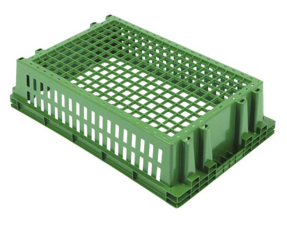 Ящик (евролоток) пластиковый с перфорацией, 600х400х152 мм, зеленый [600400152-02]