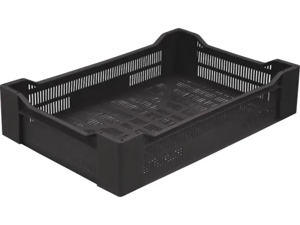 Ящик пластиковый перфорированный, 600x400x135 мм, 32,4 л, черный [119]