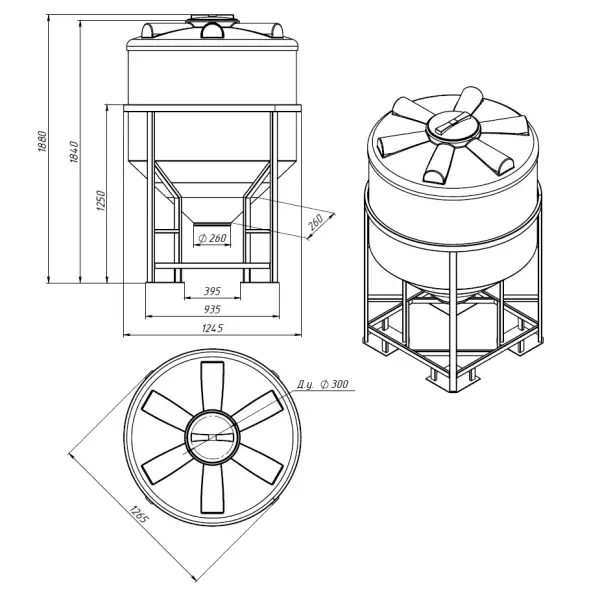 Емкость ФМ 1000л белая в обрешетке New