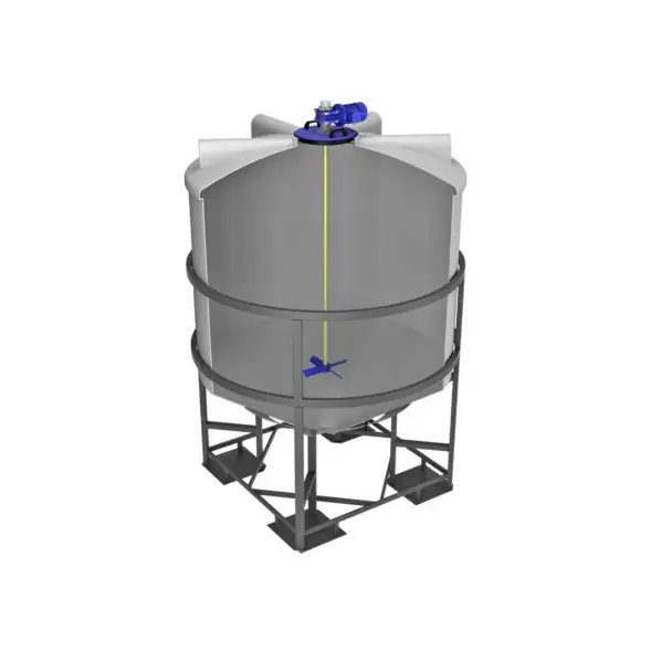 Емкость ЦКТ 5000 с патрубком 110 мм белый в обрешетке с лестницей с пищевой лопастной мешалкой