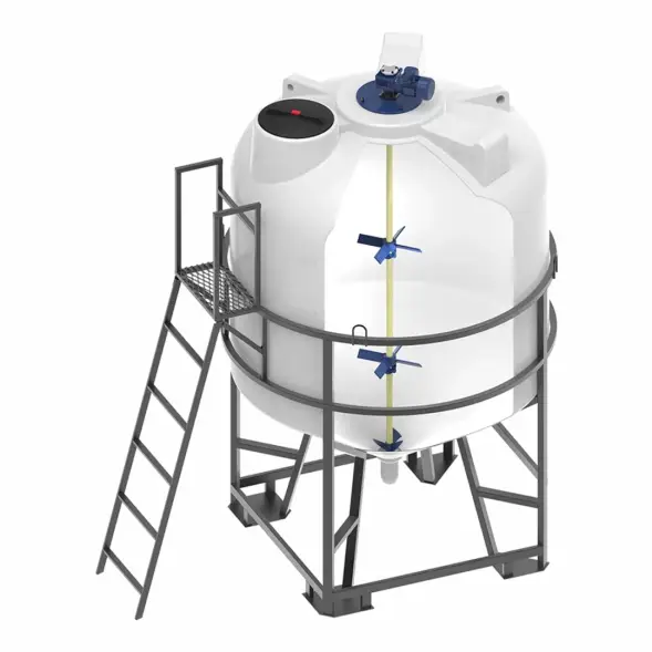 Емкость ЦКТ 5000 с патрубком 110 мм белый в обрешетке с лестницей с трехъярусной лопастной Ж-Т мешалкой