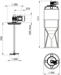 Емкость ФМ 120 в обрешетке с пищевой лопастной мешалкой
