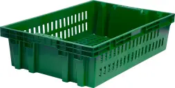 Ящик пластиковый перфорированный, 600x400x152 мм, 27 л, зеленый [403-2]