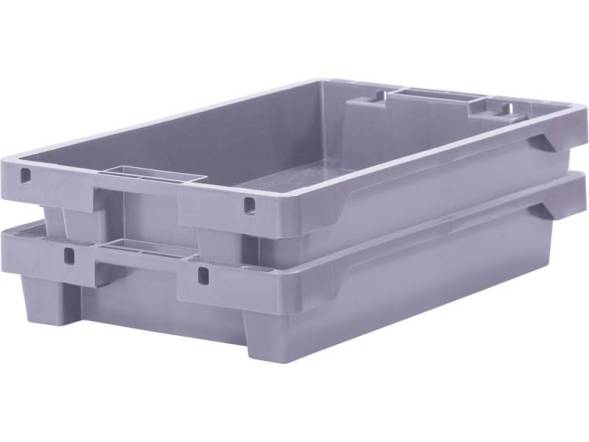 Ящик пластиковый со сплошными стенками и дном, 600х400х100 мм, серый [224]