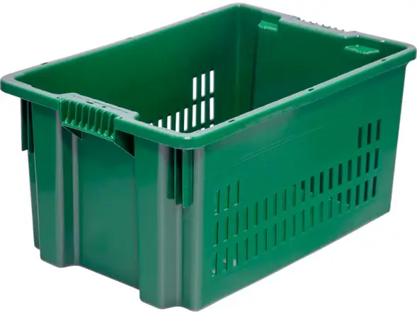 Ящик пластиковый перфорированный, 600x400x300 мм, 52 л, зеленый [602]
