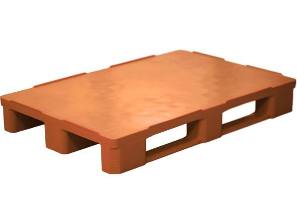 Паллет (поддон) пластиковый гигиенический cплошной на 3-х полозьях, 1200х800х160 мм, оранжевый [IR 1208-3R-G]