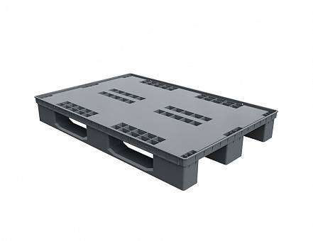 Паллет (поддон) пластиковый перфорированный на 3-х полозьях, 1210х810х160 мм, серый [02.106.91]