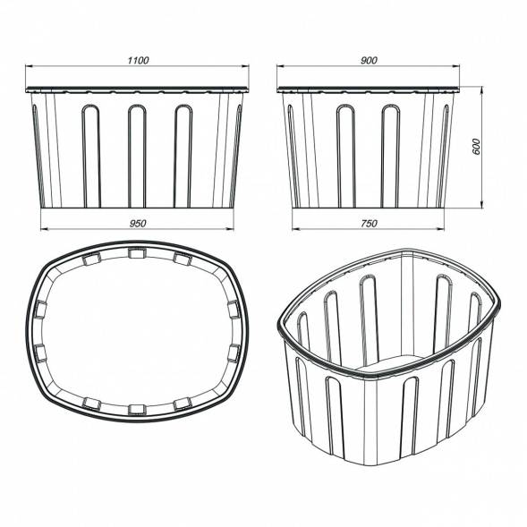 Ванна пластиковая пищевая О, 400 л, HDPE, черный [131.0400.899.0]