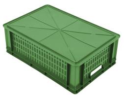 Ящик пластиковый овощной с перфорированными стенками, 600х400х200 мм, зеленый [600400200-21]