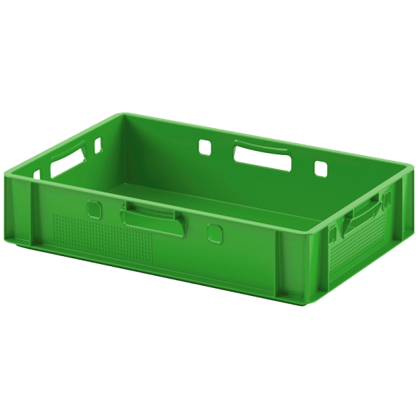 Ящик пластиковый сплошной Е1 (евроформат) для мяса глубокой заморозки, 600х400х120 мм, зеленый [12.421.40.PE]