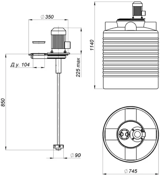 Емкость ЭВЛ 300 синий с турбинной мешалкой