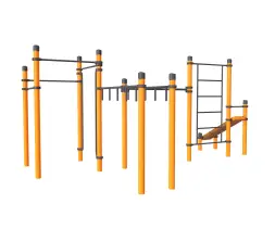 4 турника, шведская стенка, рукоход-зигзаг, рукоход, наклонная скамья и вертикальные поручни «Эксперт»
