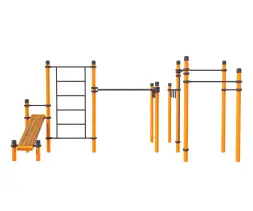 4 турника, шведская стенка, рукоход-зигзаг, рукоход, наклонная скамья и вертикальные поручни «Эксперт»
